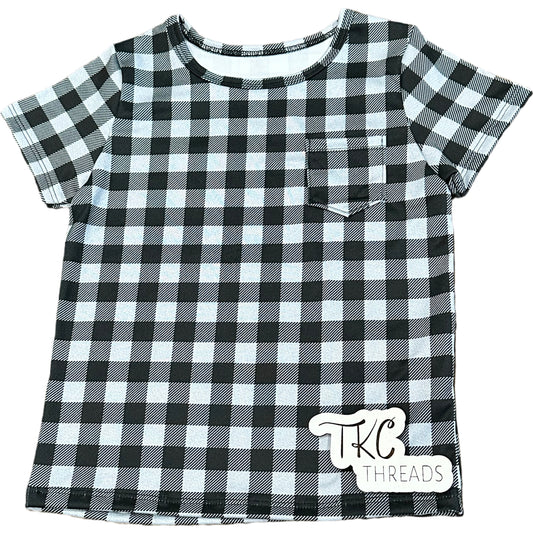 Black and white Gingham Pocket Tee